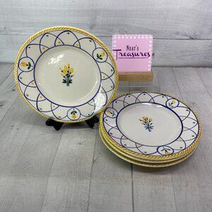 The Cellar CLRR53 Yellow Flowers Blue Arches Italy Ceramic Salad Plates Set 4